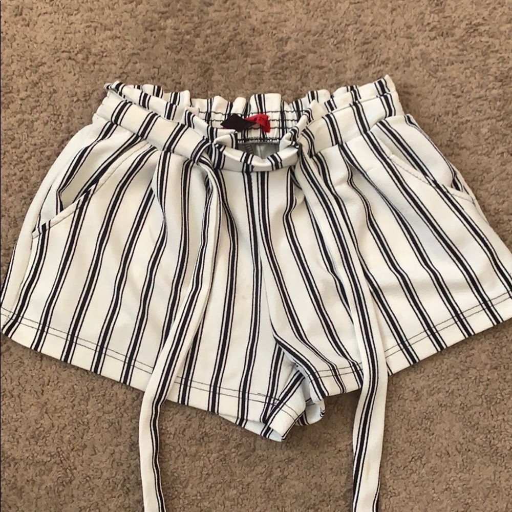 Black and white striped shorts